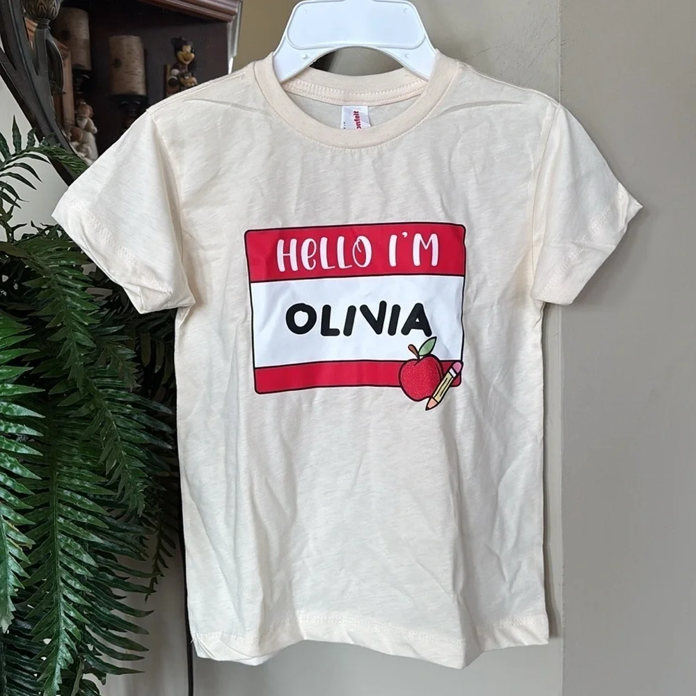 Brand New Hello I’m Olivia 100% Cotton Cream Short Sleeved Girls T-Shirt
